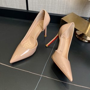 Sexy temperament nude color red bottom pointed high heels